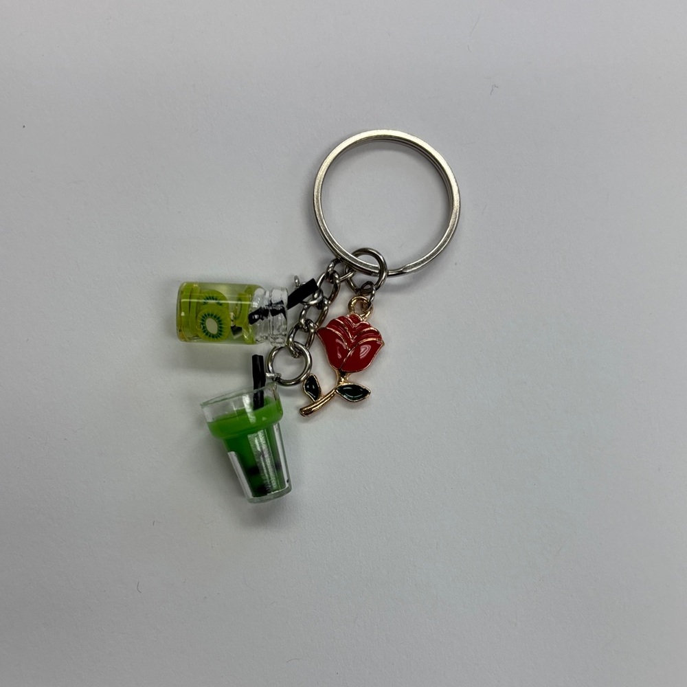 Green Kiwi and Rose Keychain